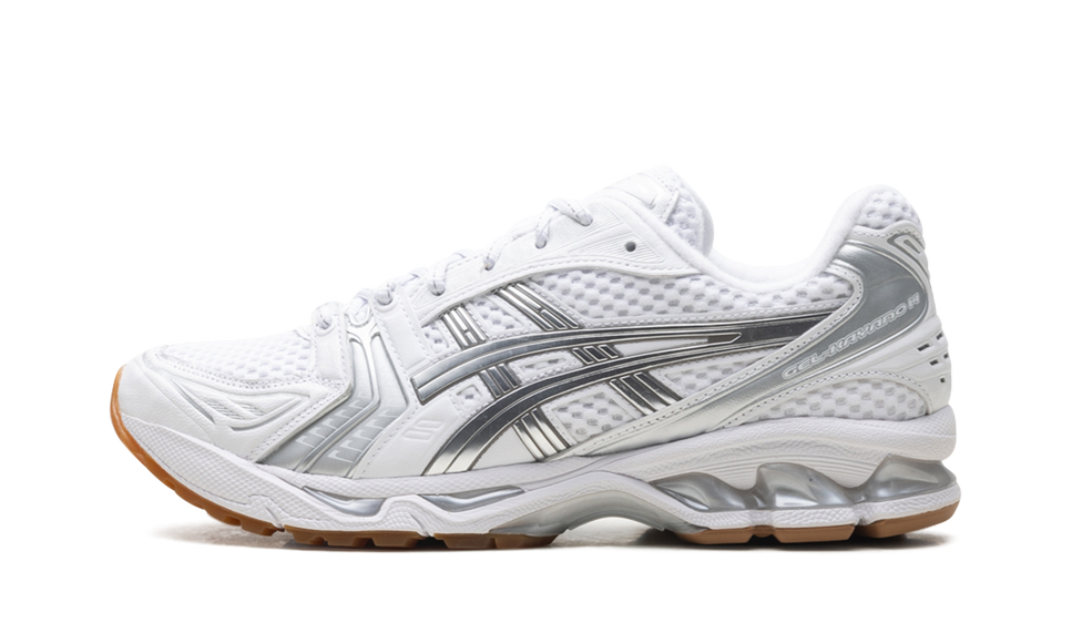 ASICS Gel-Kayano 14 A.P.C. White Pure Silver 1203A727-100 SneakerMood Side view, toe pointing left