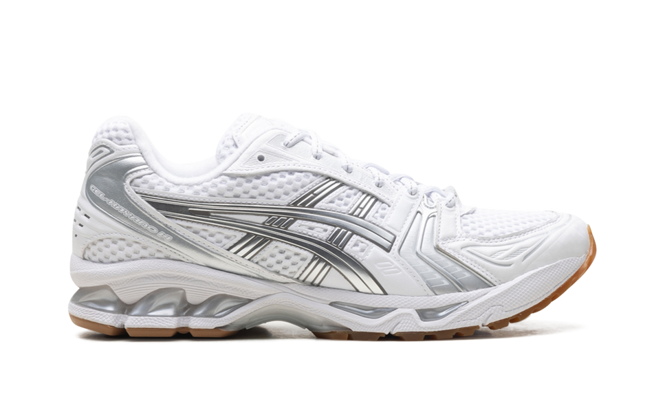 ASICS Gel-Kayano 14 A.P.C. White Pure Silver 1203A727-100 SneakerMood Side view, toe pointing right