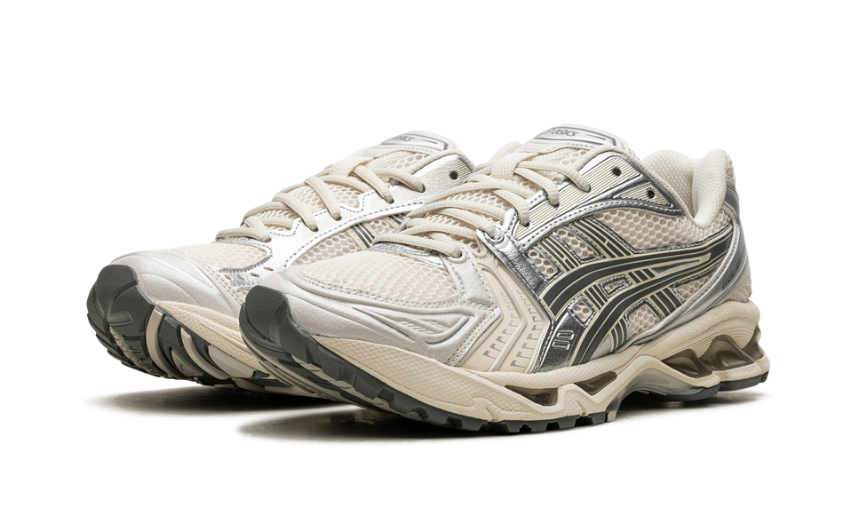 ASICS Gel-Kayano 14 Birch Dark Pewter 1201A019-200 SneakerMood Pair, front three-quarter view
