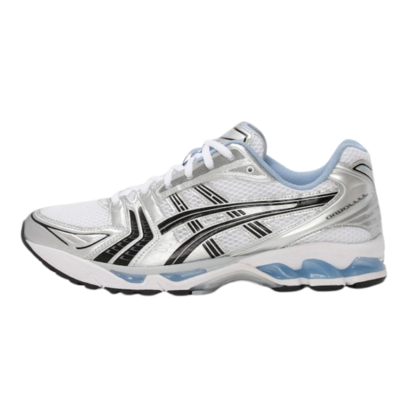 ASICS Gel-Kayano 14 JJJJound White Blue 1203A961-101 SneakerMood Side view, toe pointing left