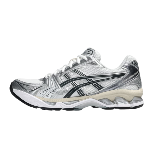 ASICS Gel-Kayano 14 White Graphite Grey 1203A537-110 SneakerMood Side view, toe pointing left