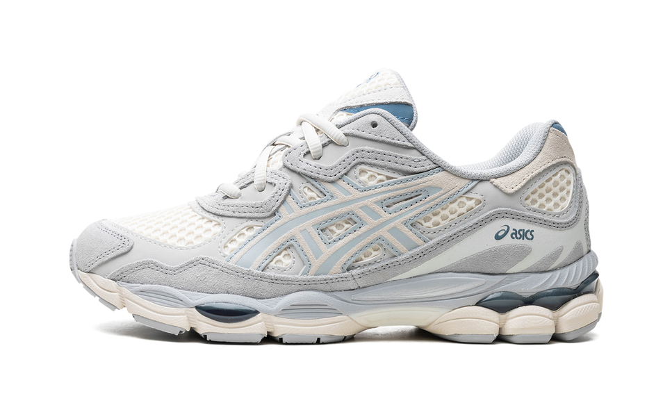 ASICS Gel-NYC Ivory Mid Grey 1203A372-600 SneakerMood Side view, toe pointing left