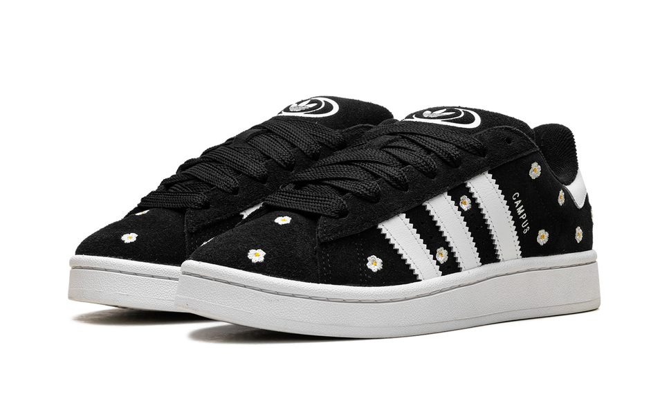 Adidas Campus 00s Core Black Floral (Women's) IF9640 SneakerMood Pair, front three-quarter view