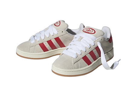Adidas Campus 00s Crystal White Better Scarlet (Women's) GY0037 SneakerMood Pair, front three-quarter view