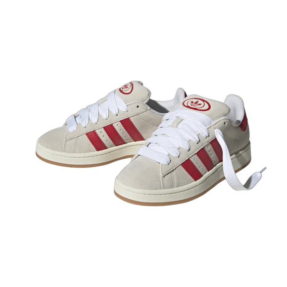 Adidas Campus 00s Crystal White Better Scarlet (Women's) GY0037 SneakerMood Pair, front three-quarter view