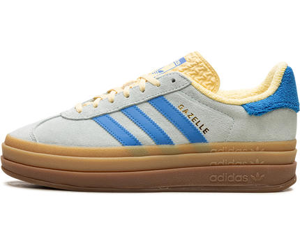 Adidas Gazelle Bold Almost Blue Yellow (Women's) IE0430 SneakerMood Side view, toe pointing left