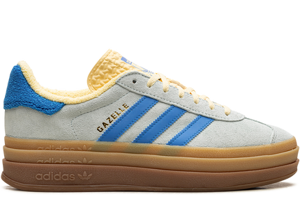 Adidas Gazelle Bold Almost Blue Yellow (Women's) IE0430 SneakerMood Side view, toe pointing right
