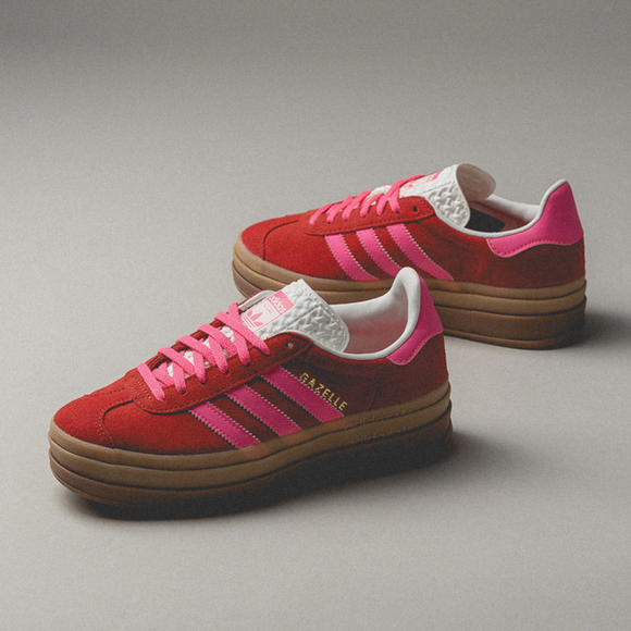 Adidas Gazelle Bold "Collegiate Red / Lucid Pink" IH7496 SneakerMood Lifestyle pair view