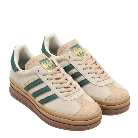 Adidas Gazelle Bold Cream White Collegiate Green ID7056 SneakerMood Pair front three-quarter view
