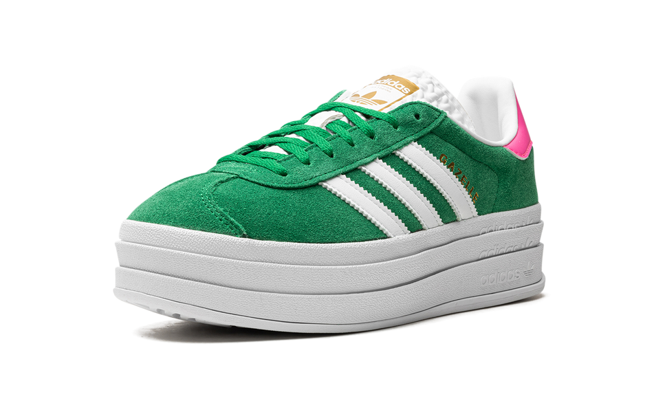 Adidas Gazelle Bold Green Lucid Pink (Women's) IG3136 SneakerMood Front three-quarter view
