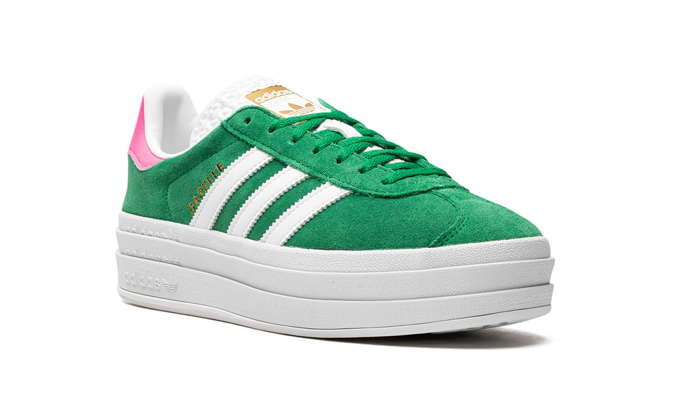 Adidas Gazelle Bold Green Lucid Pink (Women's) IG3136 SneakerMood Front three-quarter view