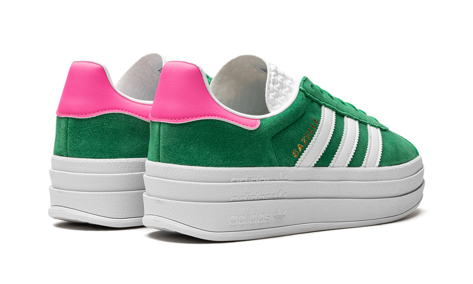 Adidas Gazelle Bold Green Lucid Pink (Women's) IG3136 SneakerMood Pair, rear three-quarter view
