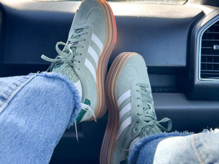Adidas Gazelle Bold Silver Green ID6998 SneakerMood On-foot view