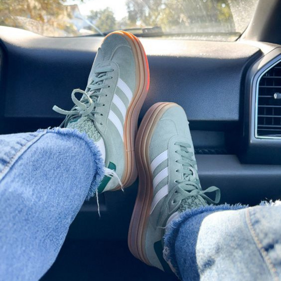 Adidas Gazelle Bold Silver Green ID6998 SneakerMood On-foot view