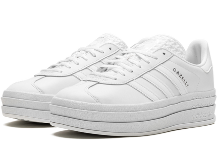 Adidas Gazelle Bold Triple White (Women's) IE5130 SneakerMood Pair, front three-quarter view