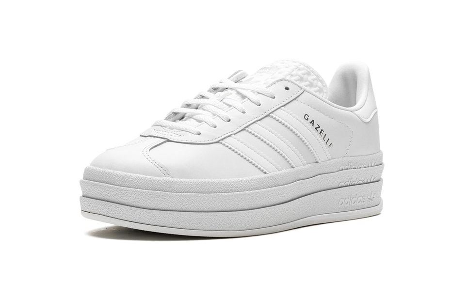 Adidas Gazelle Bold Triple White (Women's) IE5130 SneakerMood Front three-quarter view