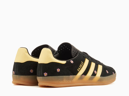 Adidas Gazelle Indoor Core Black Almost Yellow Floral (Women's) IF4490 SneakerMood Pair, rear three-quarter view