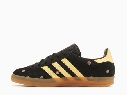 Adidas Gazelle Indoor Core Black Almost Yellow Floral (Women's) IF4490 SneakerMood Side view, toe pointing left