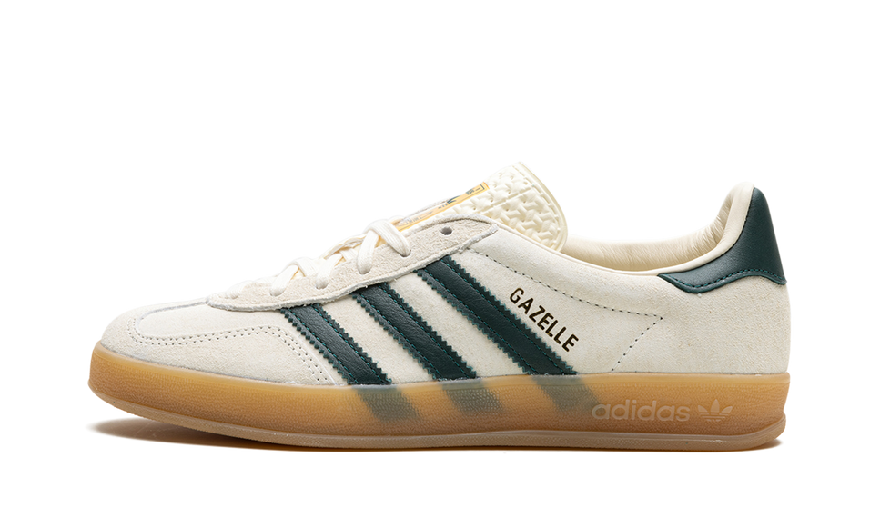 Adidas Gazelle Indoor Cream White Collegiate Green Gum IH7502 SneakerMood Side view, toe pointing left