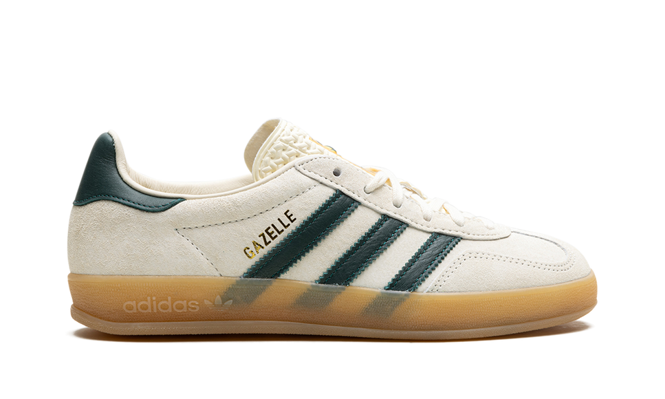 Adidas Gazelle Indoor Cream White Collegiate Green Gum IH7502 SneakerMood Side view, toe pointing right