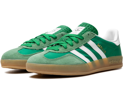 Adidas Gazelle Indoor Green Gum IE6605 SneakerMood Pair, front three-quarter view