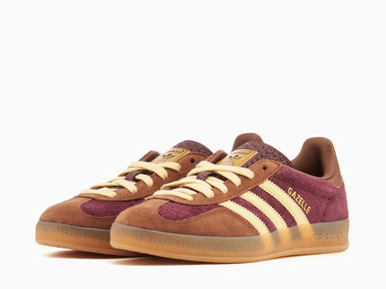 Adidas Gazelle Indoor Maroon Almost Yellow JI0324 SneakerMood Pair, front three-quarter view
