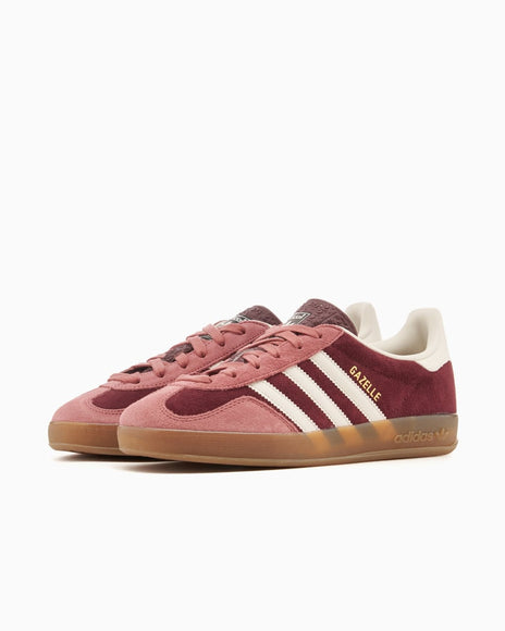 Adidas Gazelle Indoor Maroon Preloved Crimson IF9647 SneakerMood Pair, front three-quarter view