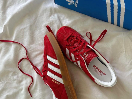 Adidas Gazelle Indoor Scarlet Cloud White H06261 SneakerMood Pair, styled view from above