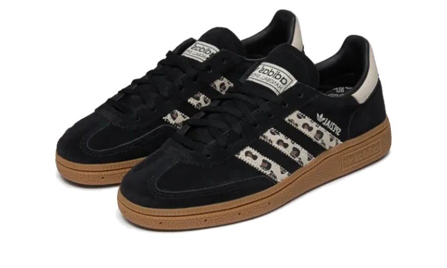 Adidas Handball Spezial Black Wonder Leopard (Women's) JH9092 SneakerMood Pair, front three-quarter view