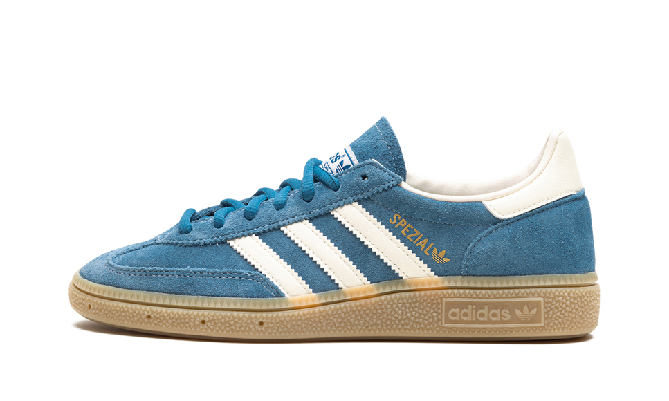 Adidas Handball Spezial Core Blue Cream White Gum IG6194 SneakerMood Side view, toe pointing left