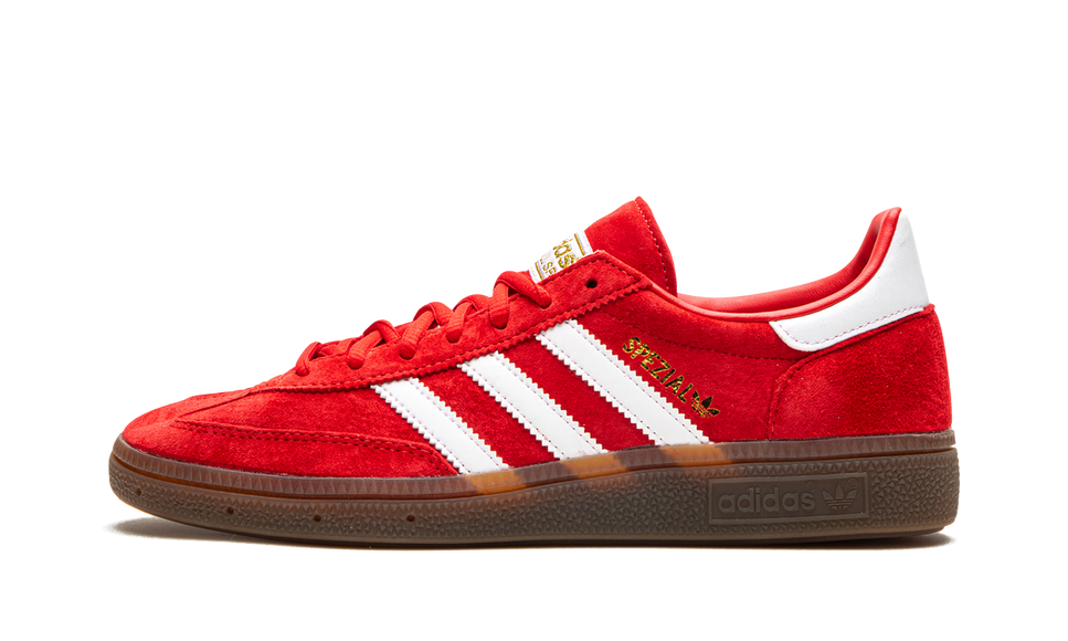 Adidas Handball Spezial Scarlet Gum FV1227 SneakerMood Side view, toe pointing left
