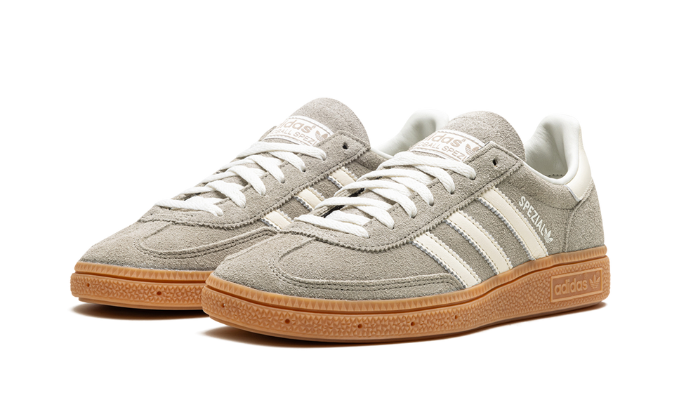 Adidas Handball Spezial Silver Pebble (Women's) IG1966 SneakerMood Pair, front three-quarter view