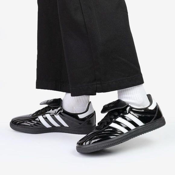 Adidas Samba LT Core Black Patent Leather JI2707 SneakerMood On feet, side view