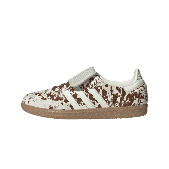Adidas Samba LT Cow Print Brown White JS3931 SneakerMood Side view, toe pointing left