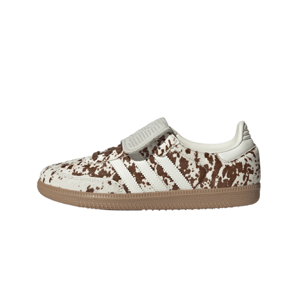 Adidas Samba LT Cow Print Brown White JS3931 SneakerMood Side view, toe pointing left