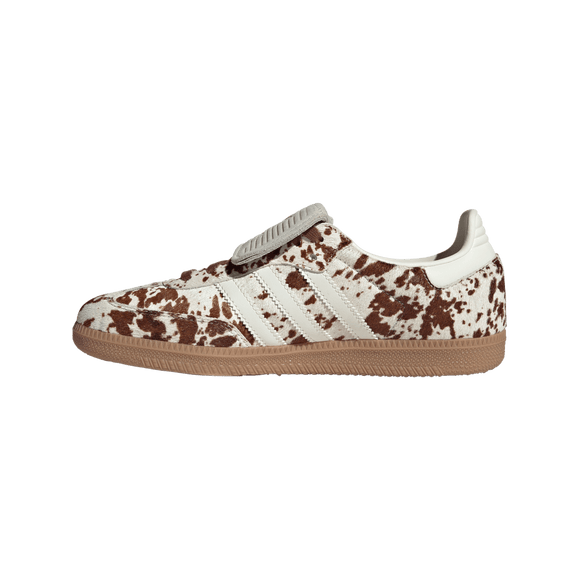 Adidas Samba LT Cow Print Brown White JS3931 SneakerMood Side view, toe pointing left