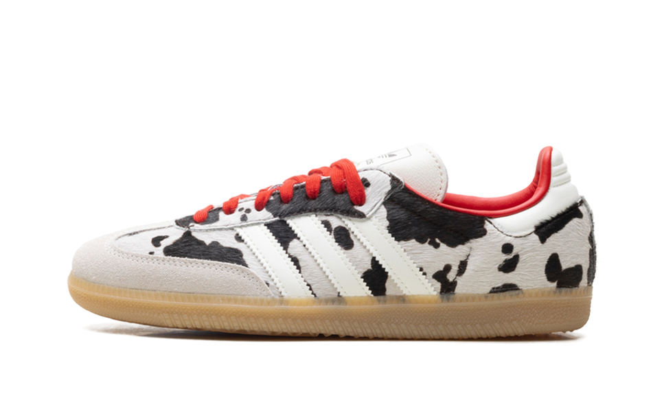 Adidas Samba OG Cow Print Aurora Coffee KI6956 SneakerMood Side view, toe pointing left