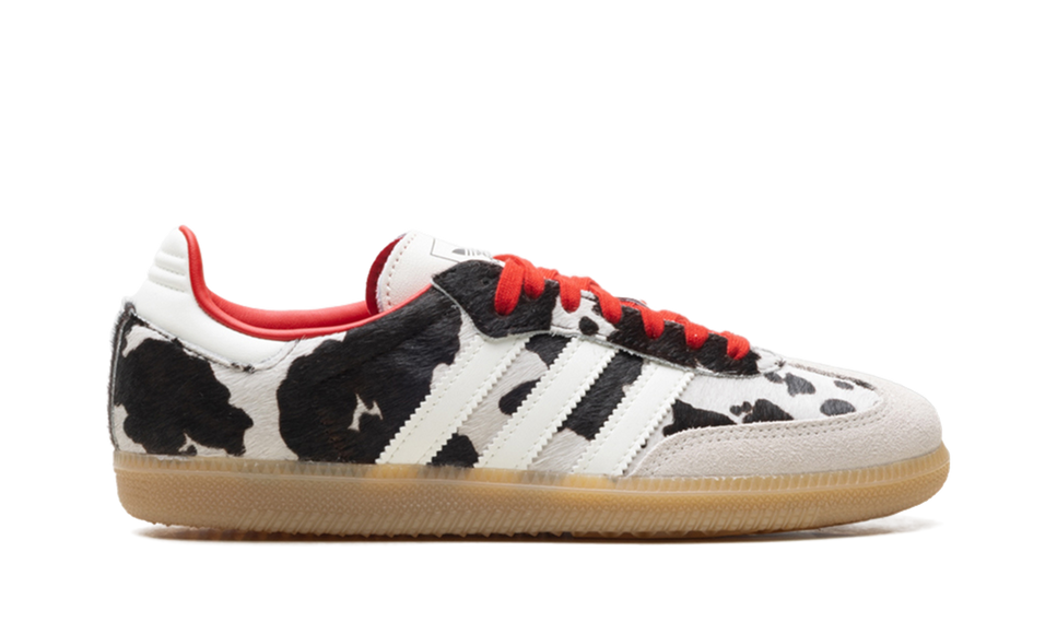 Adidas Samba OG Cow Print Aurora Coffee KI6956 SneakerMood Side view, toe pointing right