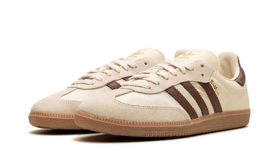 Adidas Samba OG Cream White Preloved Brown ID1447 SneakerMood Pair, front three-quarter view