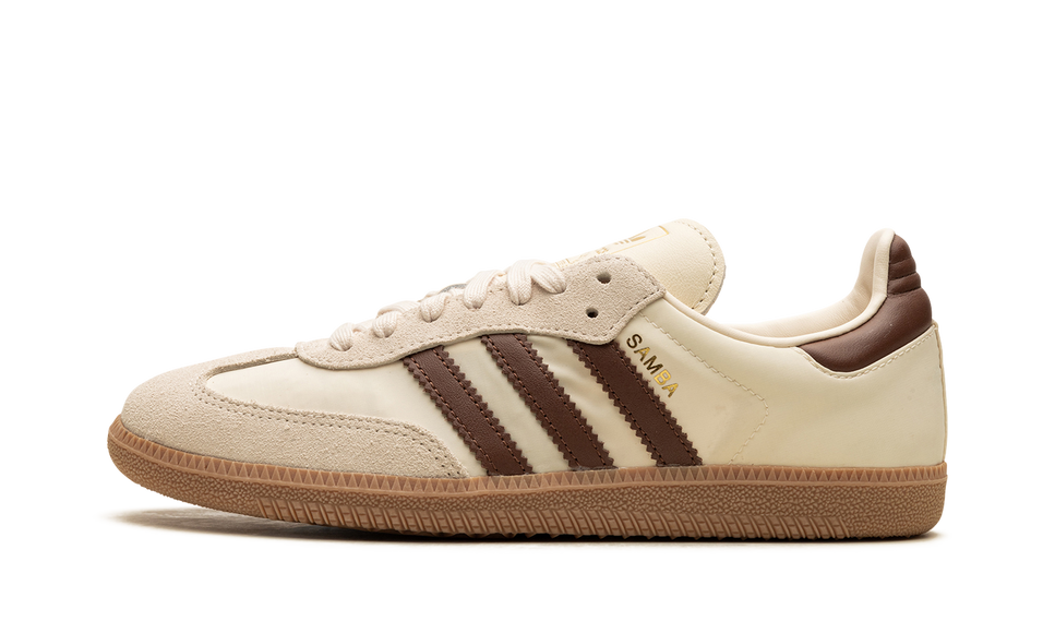 Adidas Samba OG Cream White Preloved Brown ID1447 SneakerMood Side view, toe pointing left