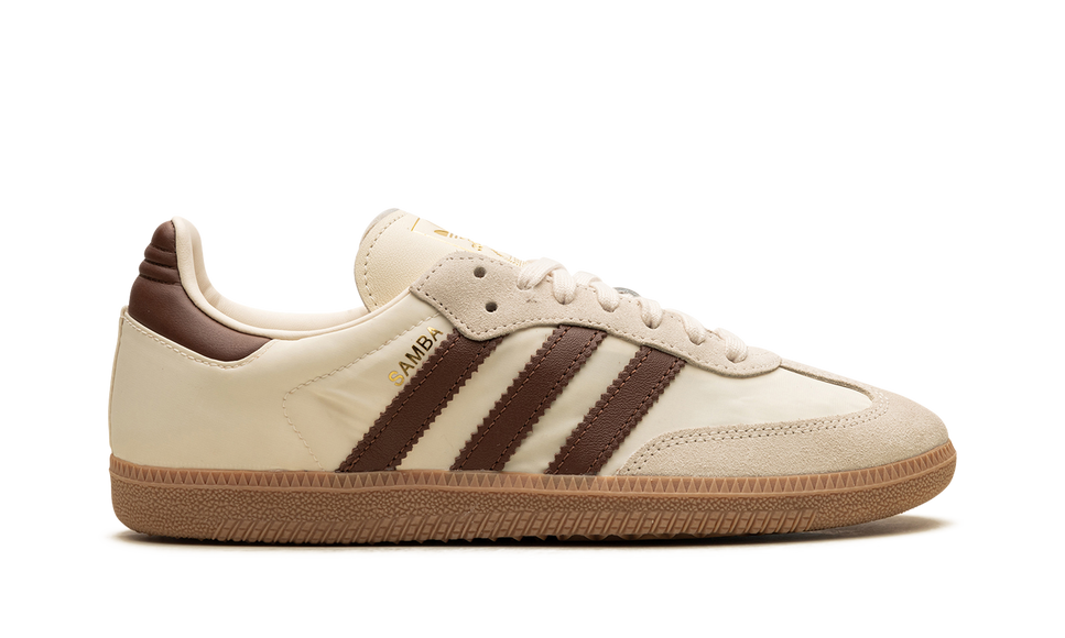 Adidas Samba OG Cream White Preloved Brown ID1447 SneakerMood Side view, toe pointing right