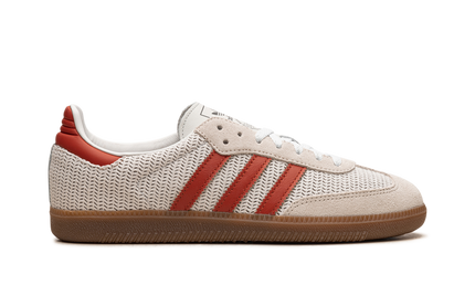 Adidas Samba OG Crystal White Preloved Red IG1380 SneakerMood Side view, toe pointing right