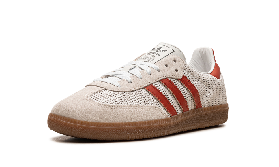 Adidas Samba OG Crystal White Preloved Red IG1380 SneakerMood Front three-quarter view