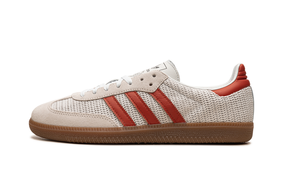 Adidas Samba OG Crystal White Preloved Red IG1380 SneakerMood Side view, toe pointing left