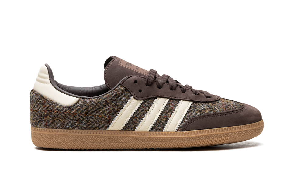 Adidas Samba OG Dark Brown Tweed ID1450 SneakerMood Side view, toe pointing right