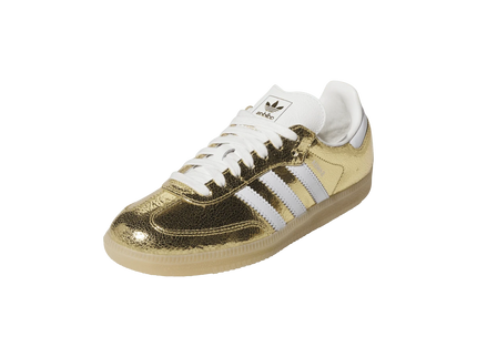 Adidas Samba OG Gold Metallic Cracked Leather (Women's) KI5719 SneakerMood Front three-quarter view