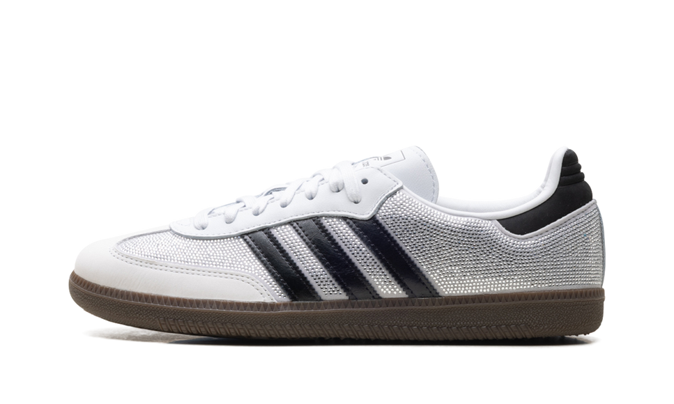 Adidas Samba OG Rhinestone Crystal White Silver IH9055 SneakerMood Side view, toe pointing left