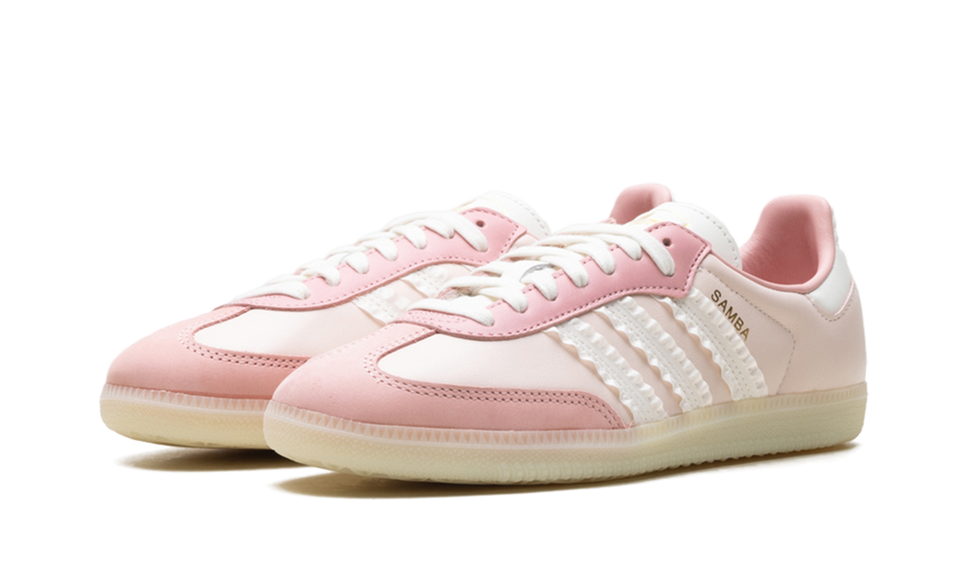 Adidas Samba Ruffle Stripes Pack Wonder Mauve JR8830 SneakerMood Pair, front three-quarter view