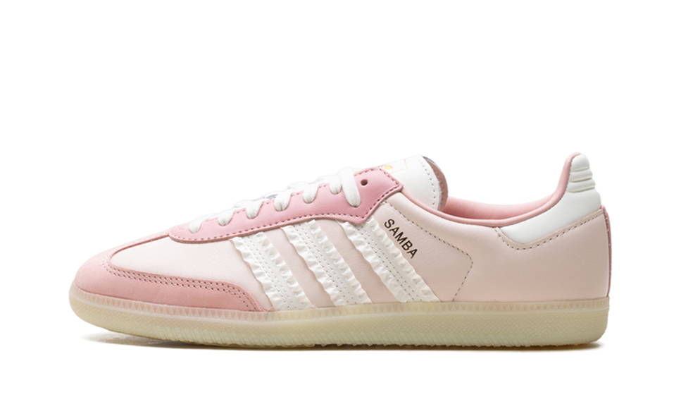 Adidas Samba Ruffle Stripes Pack Wonder Mauve JR8830 SneakerMood Side view, toe pointing left