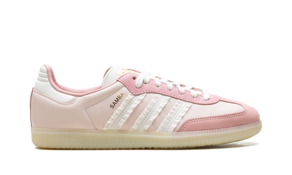 Adidas Samba Ruffle Stripes Pack Wonder Mauve JR8830 SneakerMood Side view, toe pointing right